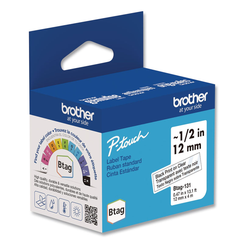 Brother P-Touch® Genuine P-Touch BTAG Label Tapes, 0.47" x 13.1 ft, Black on Clear (BRTBTAG131) Each