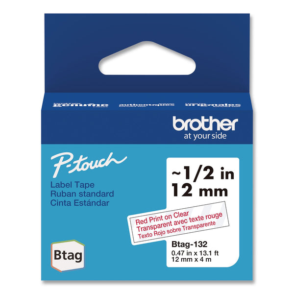 Brother P-Touch® Genuine P-Touch BTAG Label Tapes, 0.47" x 13.1 ft, Red on Clear (BRTBTAG132) Each