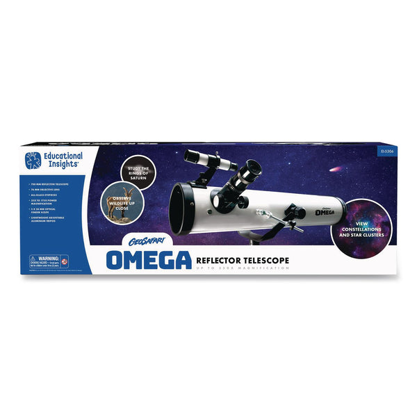 Educational Insights® GeoSafari Omega Reflector Telescope,, 2 Elements, 35x to 300x Magnification, 76 mm Aperture, 700 mm Focal Length, White (EII5306) Each