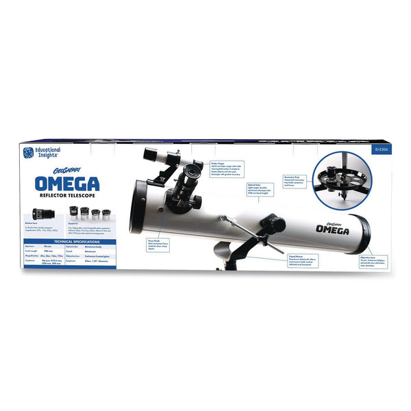 Educational Insights® GeoSafari Omega Reflector Telescope,, 2 Elements, 35x to 300x Magnification, 76 mm Aperture, 700 mm Focal Length, White (EII5306) Each