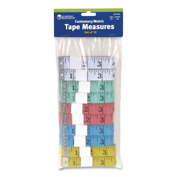 Learning Resources® Standard/Metric Tape Measure, 60" Long, Assorted Colors, Plastic, 10 Tape Measures (LRNLER0363) Each