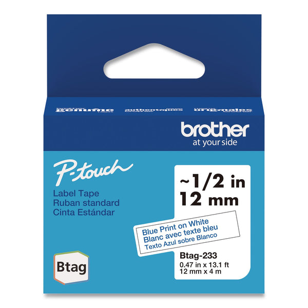 Brother P-Touch® Genuine P-Touch BTAG Label Tapes, 0.47" x 13.1 ft, Blue on White (BRTBTAG233) Each