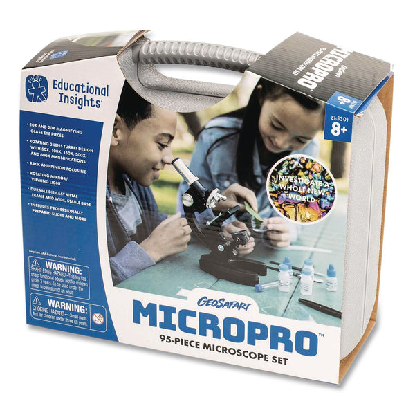 Educational Insights® GeoSafari Micropro Microcope Set, 50x, 100x, 150x, 300x 600x Magnification, Plain Stage, Mirror Illuminator, Black, 95 Pieces (EII5301) Each