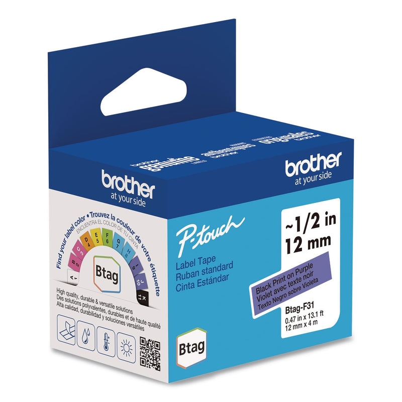 Brother P-Touch® Genuine P-Touch BTAG Label Tapes, 0.47" x 13.1 ft, Black on Purple (BRTBTAGF31) Each