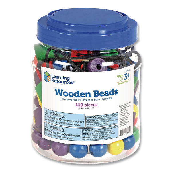 Learning Resources® Beads in a Bucket, Wood, Small, Assorted Colors, 1.4 lb Bucket (LRNLER0140) Each