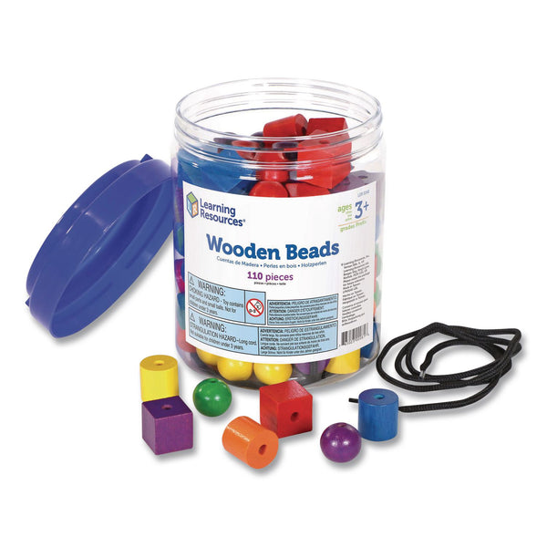 Learning Resources® Beads in a Bucket, Wood, Small, Assorted Colors, 1.4 lb Bucket (LRNLER0140) Each