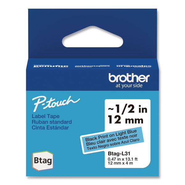 Brother P-Touch® Genuine P-Touch BTAG Label Tapes, 0.47" x 13.1 ft, Black on Light Blue (BRTBTAGL31) Each