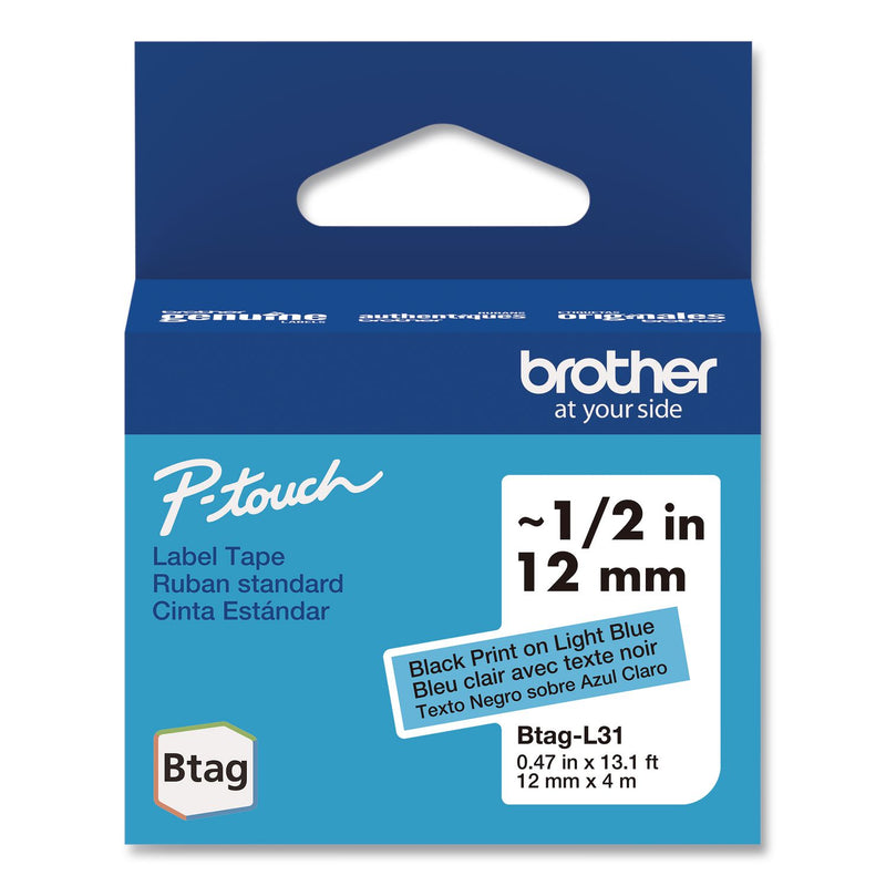 Brother P-Touch® Genuine P-Touch BTAG Label Tapes, 0.47" x 13.1 ft, Black on Light Blue (BRTBTAGL31) Each
