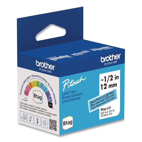 Brother P-Touch® Genuine P-Touch BTAG Label Tapes, 0.47" x 13.1 ft, Black on Light Blue (BRTBTAGL31) Each