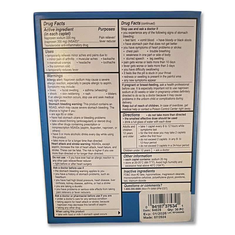 Aleve® Pain Reliever Tablets Refill Packs, 1 Tablet/Packet, 30/Box (LIL64028) Box of 30