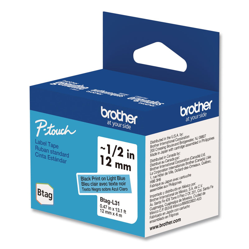 Brother P-Touch® Genuine P-Touch BTAG Label Tapes, 0.47" x 13.1 ft, Black on Light Blue (BRTBTAGL31) Each
