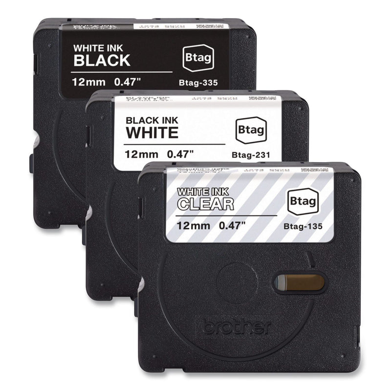 Brother P-Touch® Genuine P-Touch BTAG Label Tapes, 0.47" x 13.1 ft, White on Clear, Black on White, White on Black, 3/Pack (BRTBTAG3M01) Each