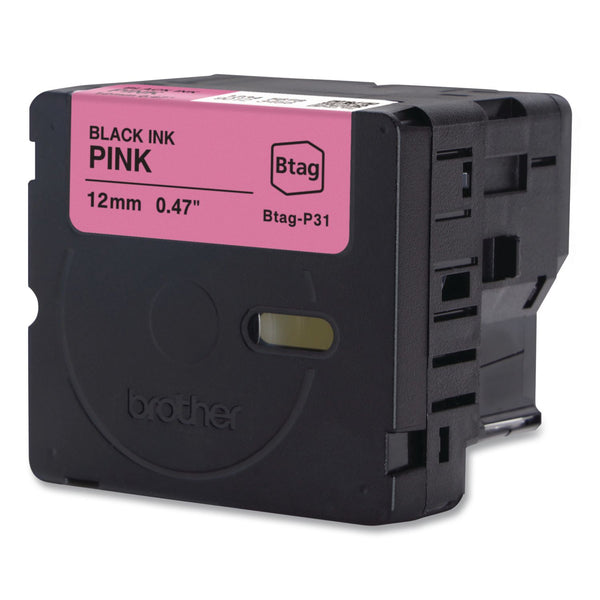 Brother P-Touch® Genuine P-Touch BTAG Label Tapes, 0.47" x 13.1 ft, Black on Pink (BRTBTAGP31) Each