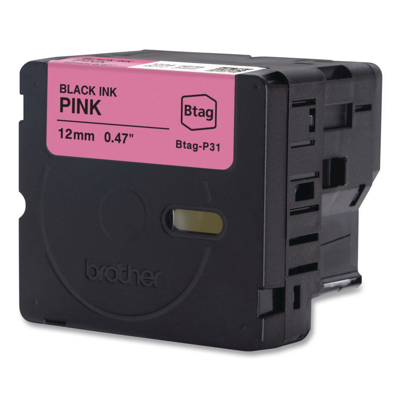 Brother P-Touch® Genuine P-Touch BTAG Label Tapes, 0.47" x 13.1 ft, Black on Pink (BRTBTAGP31) Each