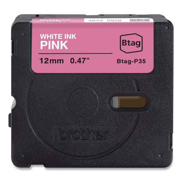 Brother P-Touch® Genuine P-Touch BTAG Label Tapes, 0.47" x 13.1 ft, White on Pink (BRTBTAGP35) Each