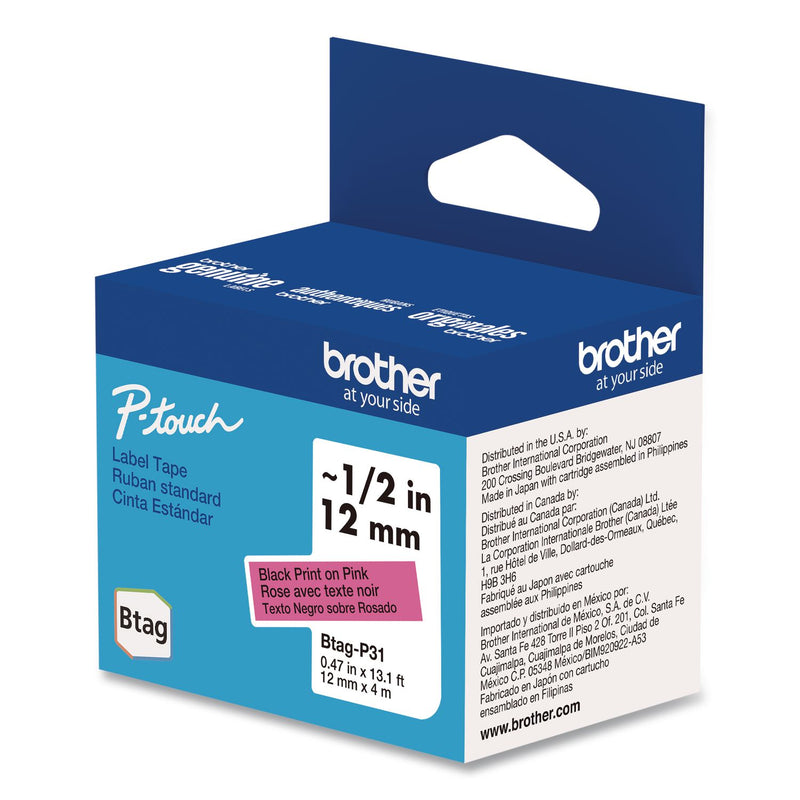 Brother P-Touch® Genuine P-Touch BTAG Label Tapes, 0.47" x 13.1 ft, Black on Pink (BRTBTAGP31) Each