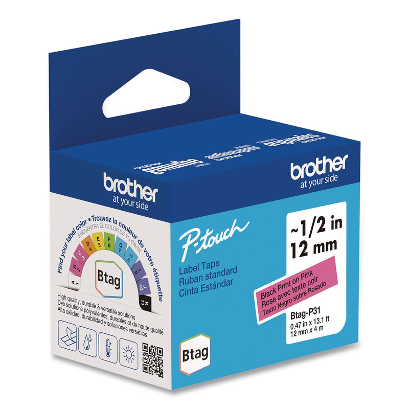 Brother P-Touch® Genuine P-Touch BTAG Label Tapes, 0.47" x 13.1 ft, Black on Pink (BRTBTAGP31) Each