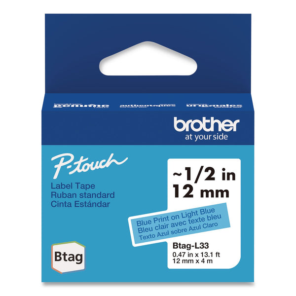 Brother P-Touch® Genuine P-Touch BTAG Label Tapes, 0.47" x 13.1 ft, Blue on Light Blue (BRTBTAGL33) Each
