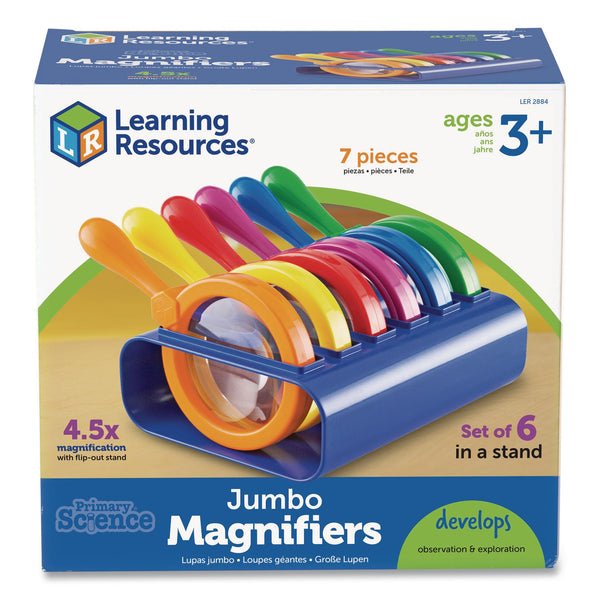 Learning Resources® Primary Science Jumbo Magnifiers with Stand, Ages 3 and Up, 4.5x, Plastic Lens, 4.5" dia, 6/Set (LRNLER2884) Each