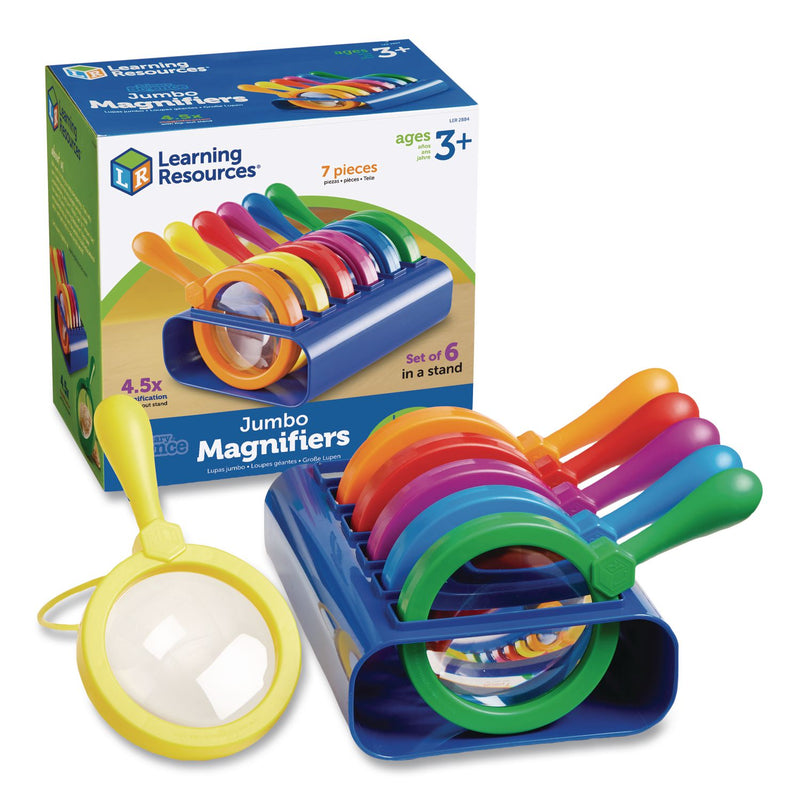 Learning Resources® Primary Science Jumbo Magnifiers with Stand, Ages 3 and Up, 4.5x, Plastic Lens, 4.5" dia, 6/Set (LRNLER2884) Each