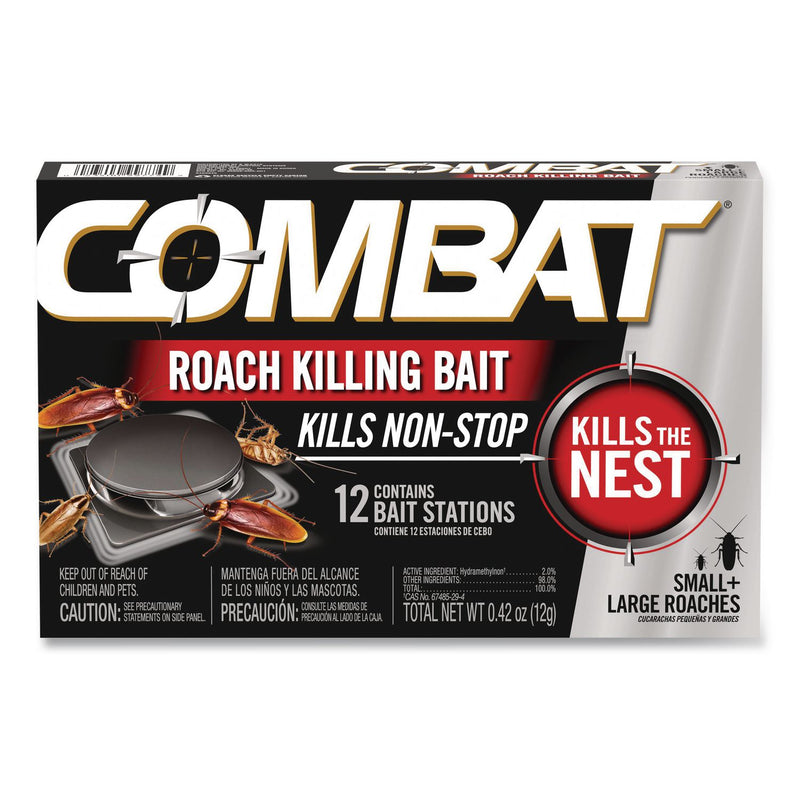 Combat® Roach Bait Insecticide, for Small and Large Roaches, 0.42 oz, 12 Bait Stations (DIA05701EA) Each