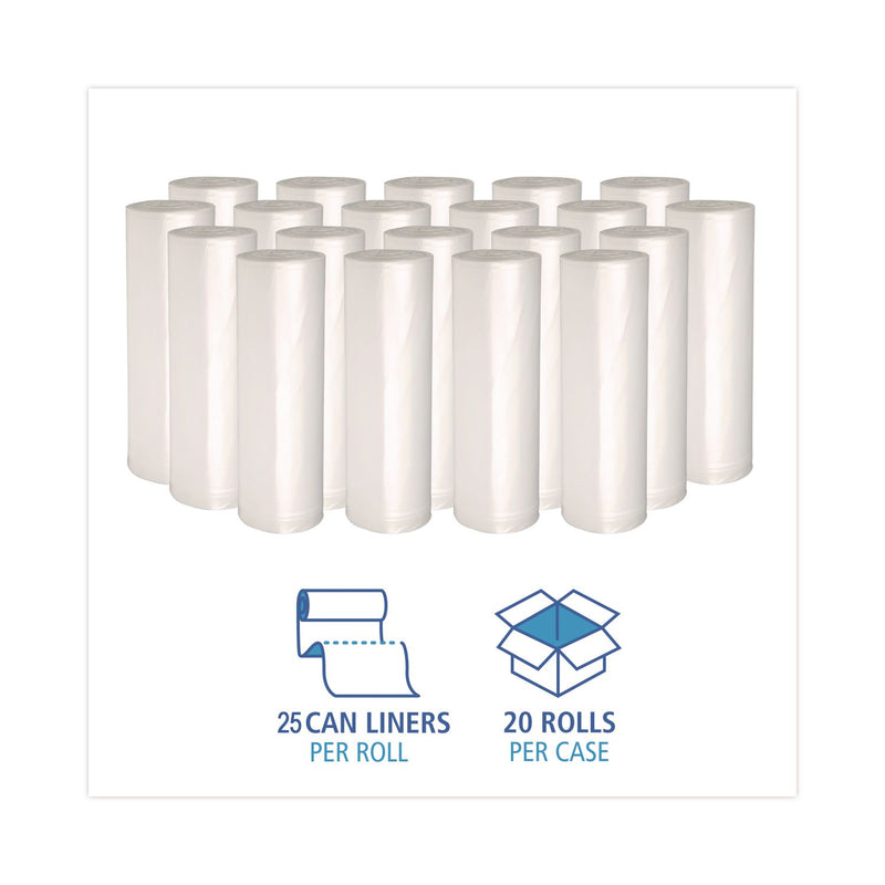 GEN High Density Can Liners, 30 gal, 10 mic, 30" x 36", Natural, 25 Bags/Roll, 20 Rolls/Carton (BWK303613) Case of 500