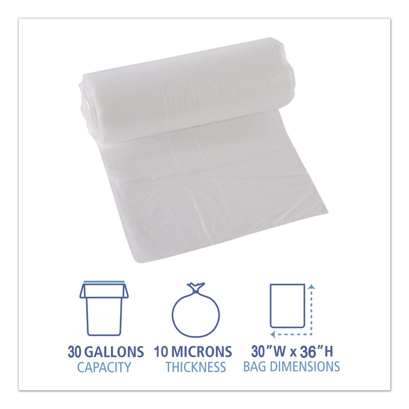 GEN High Density Can Liners, 30 gal, 10 mic, 30" x 36", Natural, 25 Bags/Roll, 20 Rolls/Carton (BWK303613) Case of 500