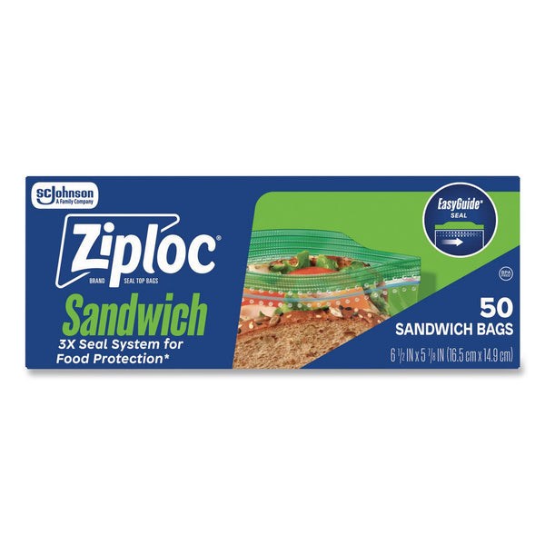 Ziploc® Resealable Sandwich Bags, 6.5" x 5.88", Clear, 50 Bags/Box, 12 Boxes/Carton (SJN383179) Case of 600