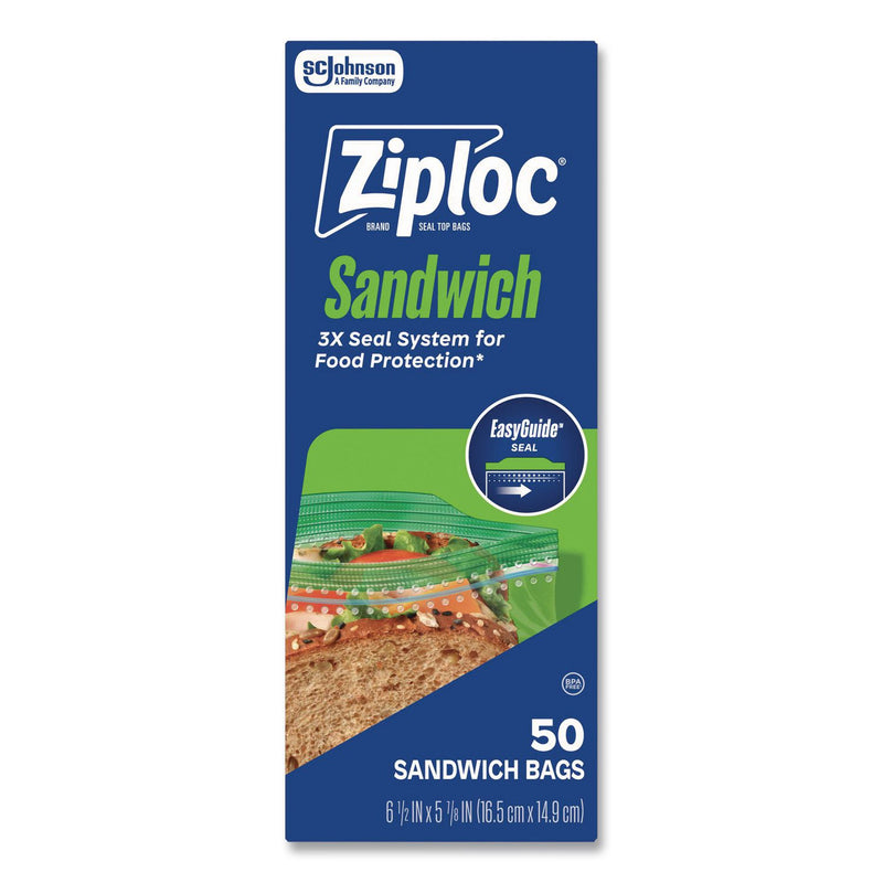 Ziploc® Resealable Sandwich Bags, 6.5" x 5.88", Clear, 50 Bags/Box, 12 Boxes/Carton (SJN383179) Case of 600