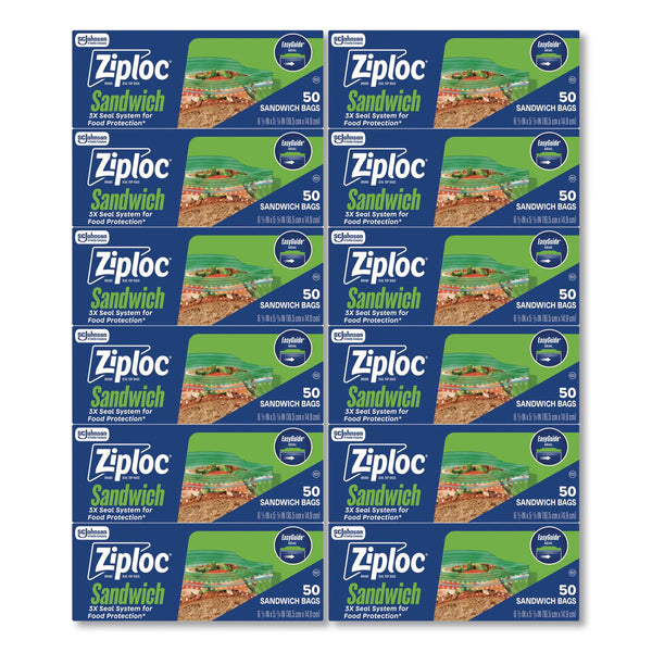 Ziploc® Resealable Sandwich Bags, 6.5" x 5.88", Clear, 50 Bags/Box, 12 Boxes/Carton (SJN383179) Case of 600