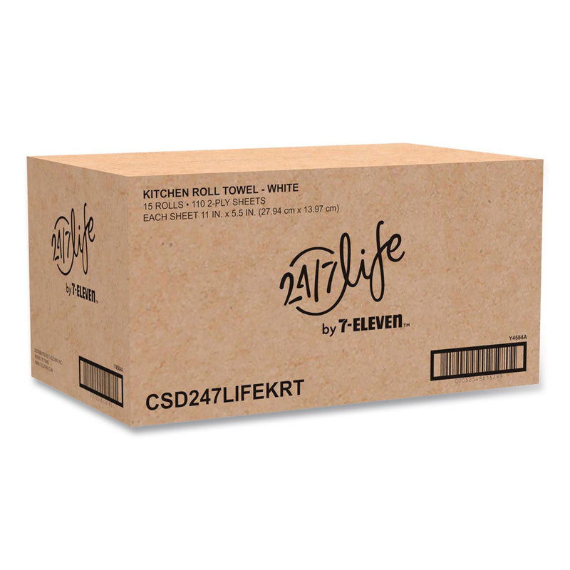 24/7 LIFE by 7-ELEVEN™ Premium Kitchen Roll Towels, 2-Ply, 11 x 5.5, White, 110 Sheets/Roll, 15 Rolls/Carton (CSD247LIFEKRT) Case of 15