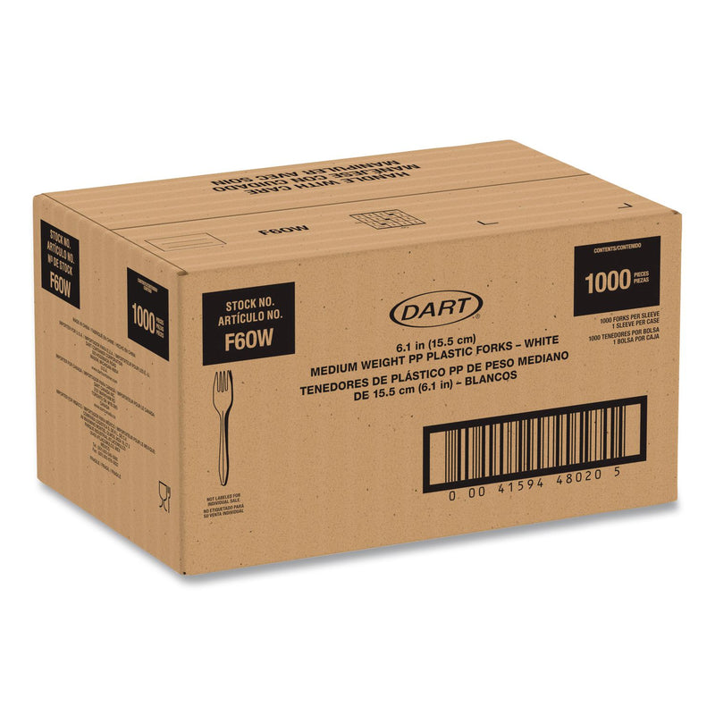 SOLO® Style Setter Medium Weight Polypropylene Cutlery, Fork, Plastic, White, 1,000/Carton (SCCF6OW) Case of 1000