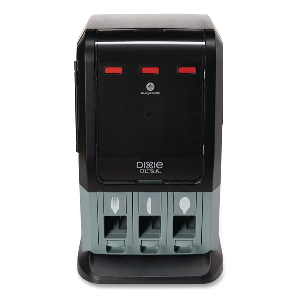 Dixie® Tri-Tower Mini Dispenser, Holds Forks/Knives/Spoons or Sporks, 13.15 x 31.03 x 17.5, Black/Gray (DXEDUSSTDSP3MIN) Each