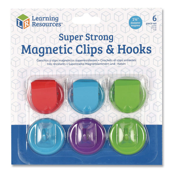 Learning Resources® Super Strong Magnetic Clips and Hooks, Small, 1.5" Diameter, Assorted Colors, 3 Clips/3 Hooks (LRNLER2691) Each