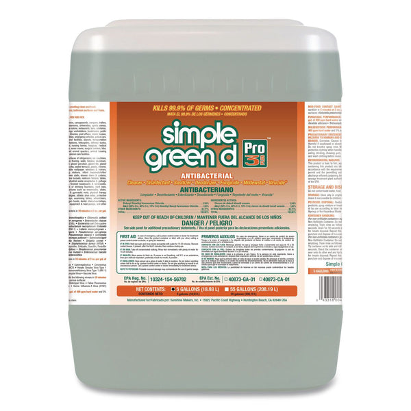 Simple Green® d Pro 3 Plus Antibacterial Concentrate, Herbal Scent, 5 gal Pail (SMP3301005) Each
