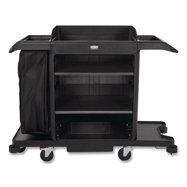 Rubbermaid® Commercial Full-Size Housekeeping Cart, Plastic, 3 Shelves, 1 Bin, 24.4 x 62.4 x 49, Black (RCP2202581) Each