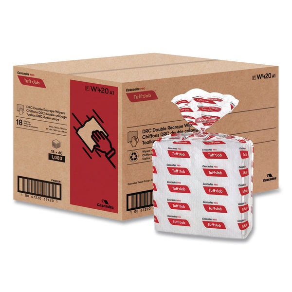 Cascades Tuff-Job S400 DRC Wipers, Medium, 12 x 13, White, 60/Pack, 18 Pack/Carton (CSDW420) Case of 1080