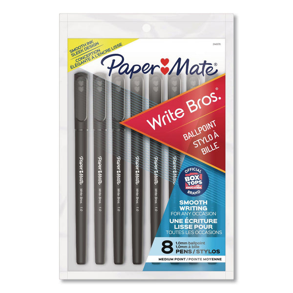 Paper Mate® Write Bros. Ballpoint Pen, Stick, Medium 1 mm, Black Ink, Black Barrel, 8/Pack (PAP2140570) Pack of 8