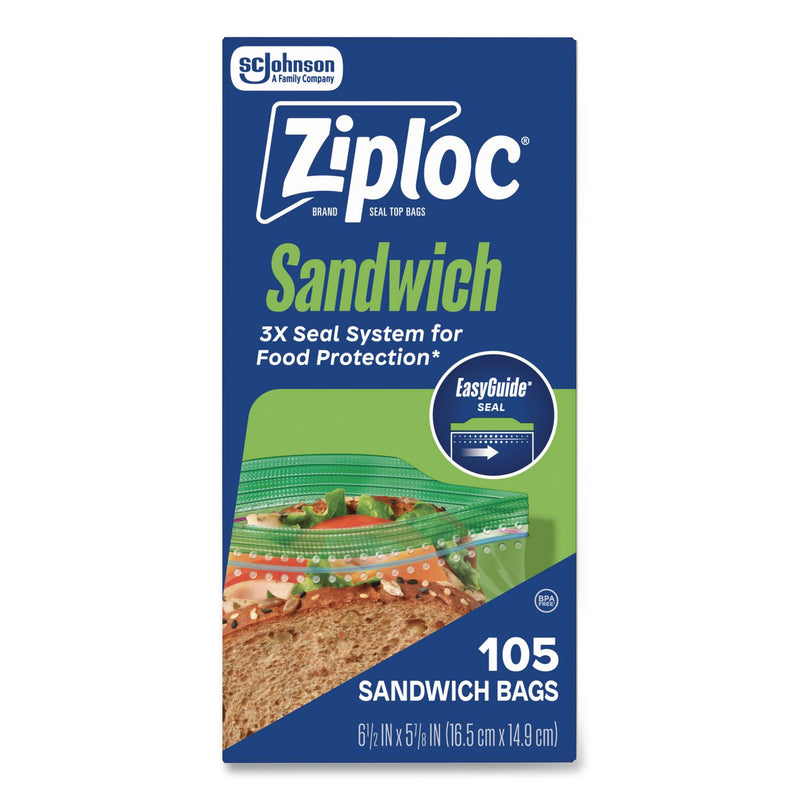 Ziploc® Resealable Sandwich Bags, 6.5" x 5.88", Clear, 105 Bags/Box, 12 Boxes/Carton (SJN383211) Case of 1260