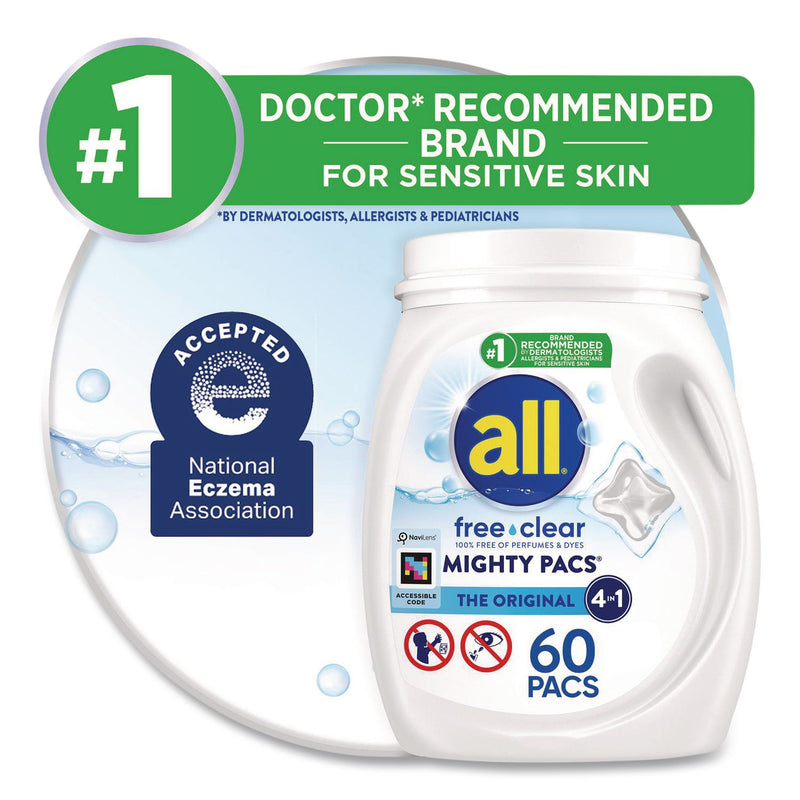 all® MIGHTY PACS Free Clear HE Laundry Detergent, 60 Pods/Tub, 4 Tubs/Carton (DIA46880) Case of 4