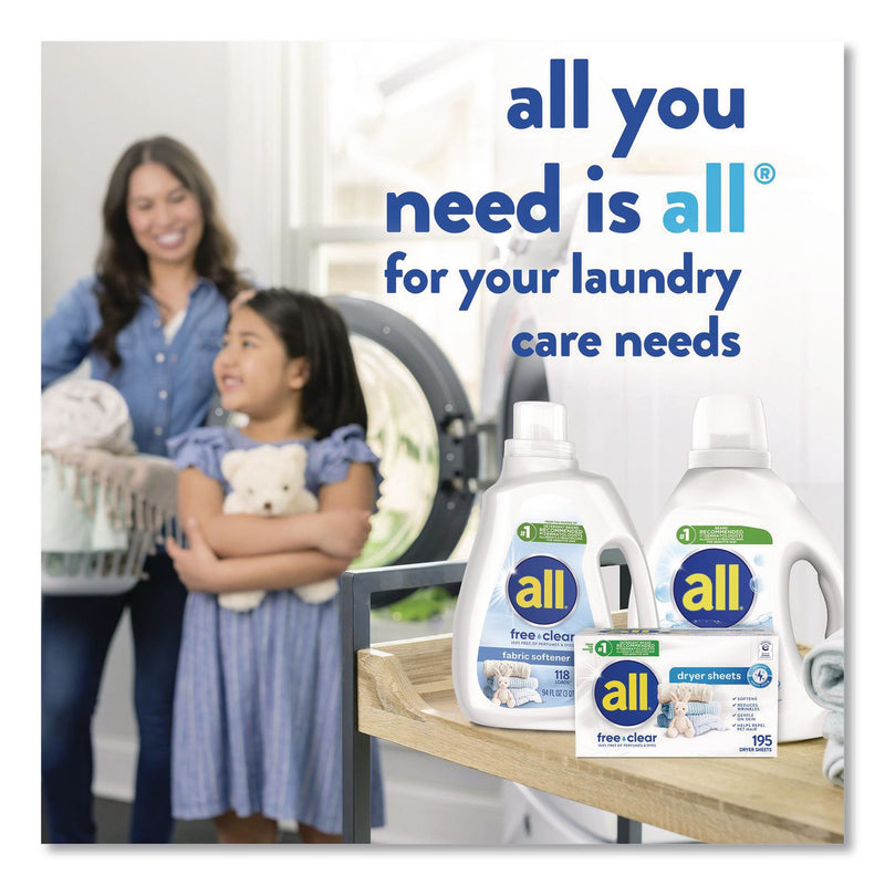 all® Free Clear Dryer Sheets, Fragrance Free, 195 Sheets/Packs, 6 Packs/Carton (DIA47362) Case of 6