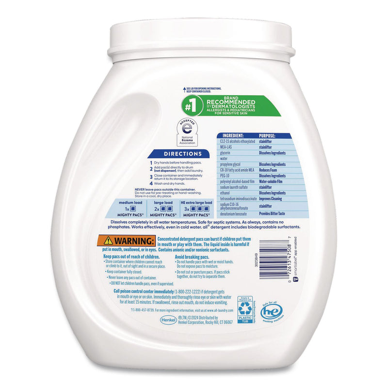 all® MIGHTY PACS Free Clear HE Laundry Detergent, 80 Pods/Tub, 4 Tubs/Carton (DIA47508) Case of 4