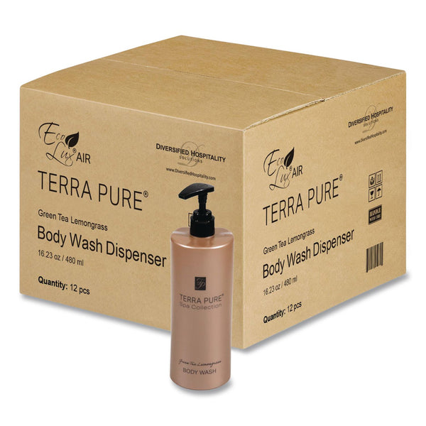 Diversified Hospitality Solutions Terra Pure Body Wash Air Pump, Green Tea Lemongrass, 16.23 oz Bottle, 12/Carton (DHS458968) Case of 12