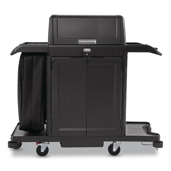 Rubbermaid® Commercial Housekeeping Cart with Hood and Doors, Plastic, 4 Shelves,1 Bin, 24.4 x 62.4 x 56.9, Black (RCP2202587) Each