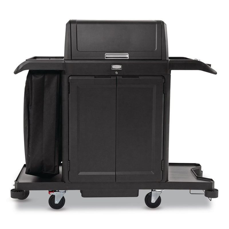Rubbermaid® Commercial Housekeeping Cart with Hood and Doors, Plastic, 4 Shelves,1 Bin, 24.4 x 62.4 x 56.9, Black (RCP2202587) Each