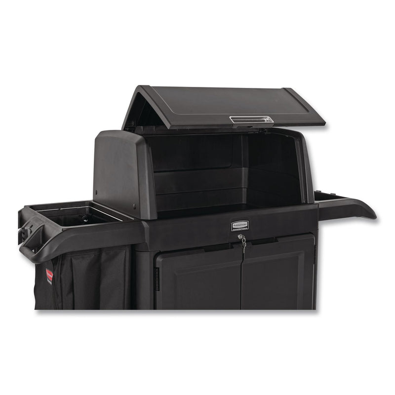 Rubbermaid® Commercial Housekeeping Cart with Hood and Doors, Plastic, 4 Shelves,1 Bin, 24.4 x 62.4 x 56.9, Black (RCP2202587) Each