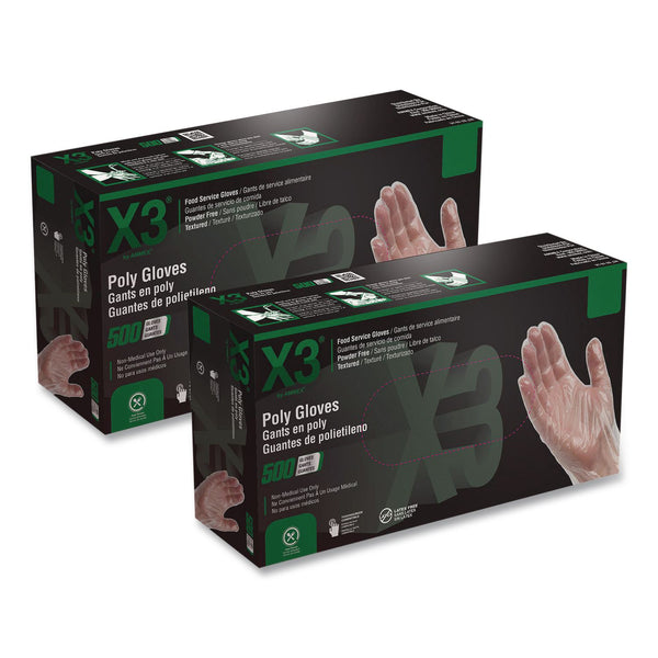 X3® by AMMEX® Poly Food Safe Industrial Gloves, Powder-Free, Medium, Clear, 500/Box (AXCPGLOVEM500) Box of 500