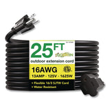 GoGreen Power 16 AWG Outdoor Extension Cord, 25 ft, 13 A, Black (GGP13725BK) Each