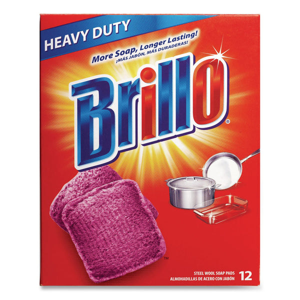 Brillo® Steel Wool Soap Pads, 3 x 3, Gray/Pink, 12 Pads/Box, 12 Boxes/Carton (AMY53335) Case of 12