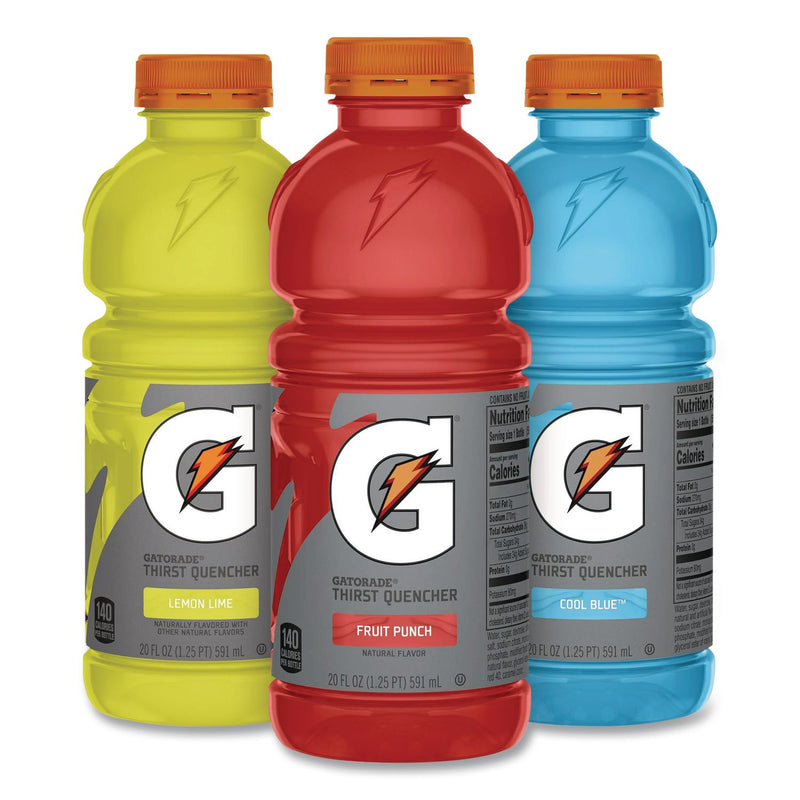 Gatorade® Rainbow Variety Pack, Cool Blue/Fruit Punch/Lemon Lime, 20 oz Bottle, 24/Carton (GRR22002675) Case of 24